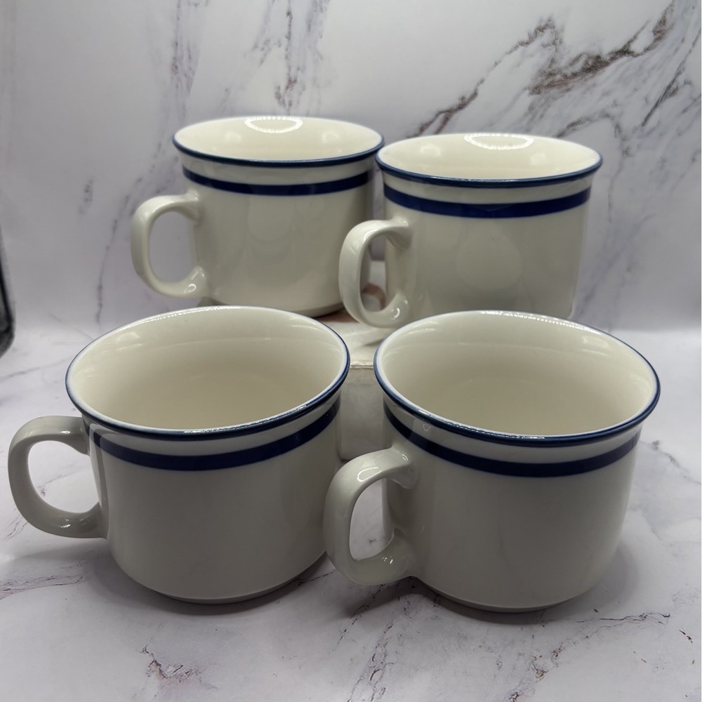 Elegance‎ II Collection Mariner Blue Stoneware Coffee Mug Set Of 4 Chunky Sturdy